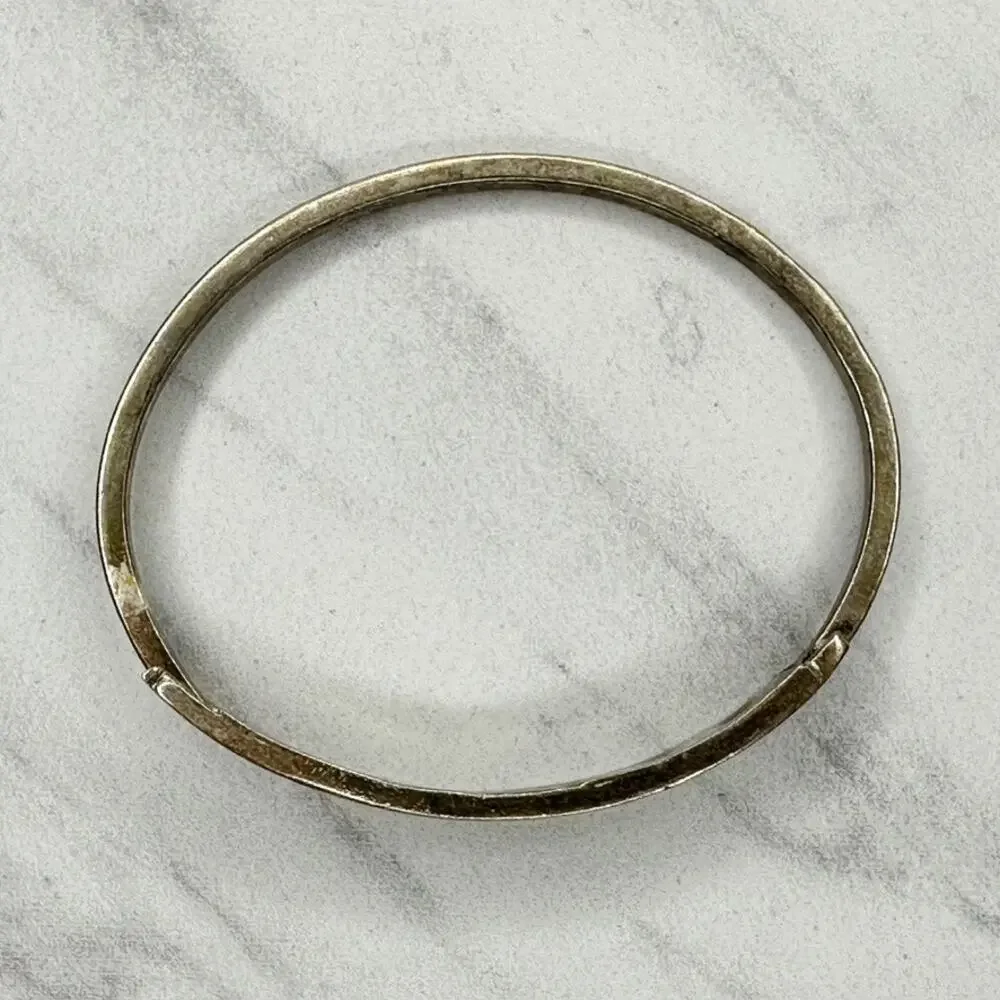 Alpaca Mexico Vintage Green White Diamond Pattern Inlay Hinged Bangle Bracelet ✨
